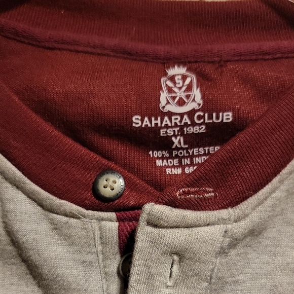 Sahara Club Burgundy and Gray Long Sleeve Fleese Henley NWOT - Picture 2 of 11
